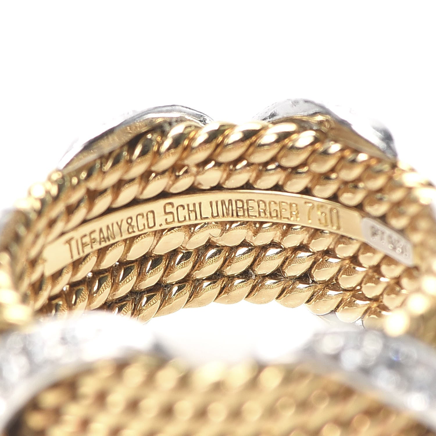 Tiffany 18K Yellow White Gold Diamond Schlumberger Rope Six Row X Ring 49 4.75 4 of 5