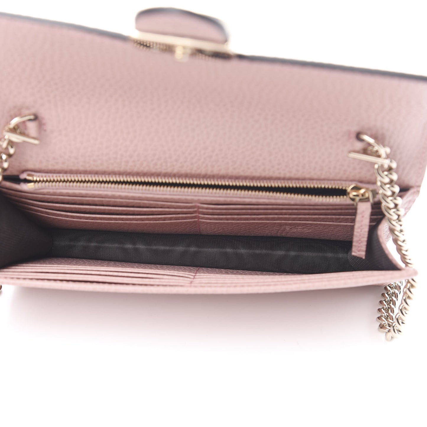 Dollar Calfskin Interlocking G Chain Wallet Soft Pink