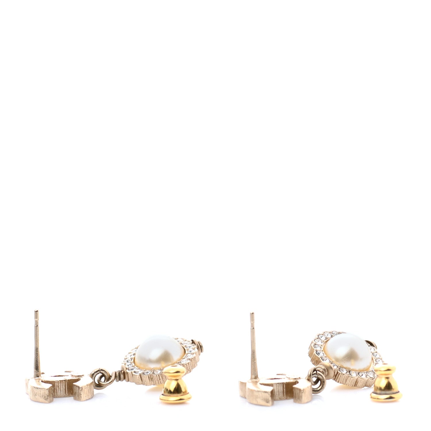 Chanel Crystal Pearl Pearls Coronation CC Drop Earrings Gold 3 of 5