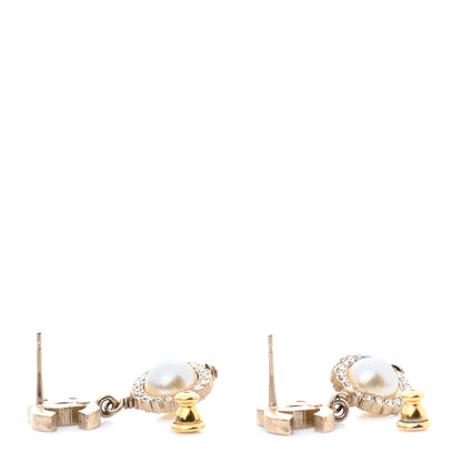 Chanel Crystal Pearl Pearls Coronation CC Drop Earrings Gold 3 of 5