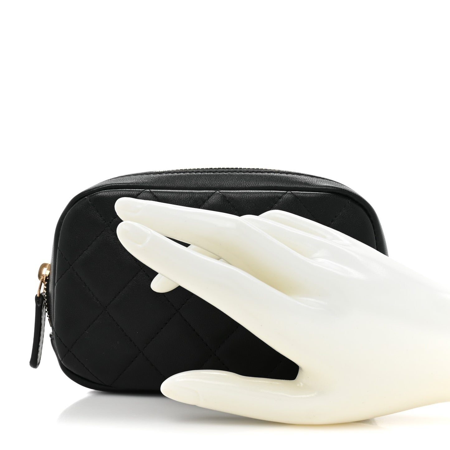 Lambskin Quilted Small Curvy Pouch Cosmetic Case Black