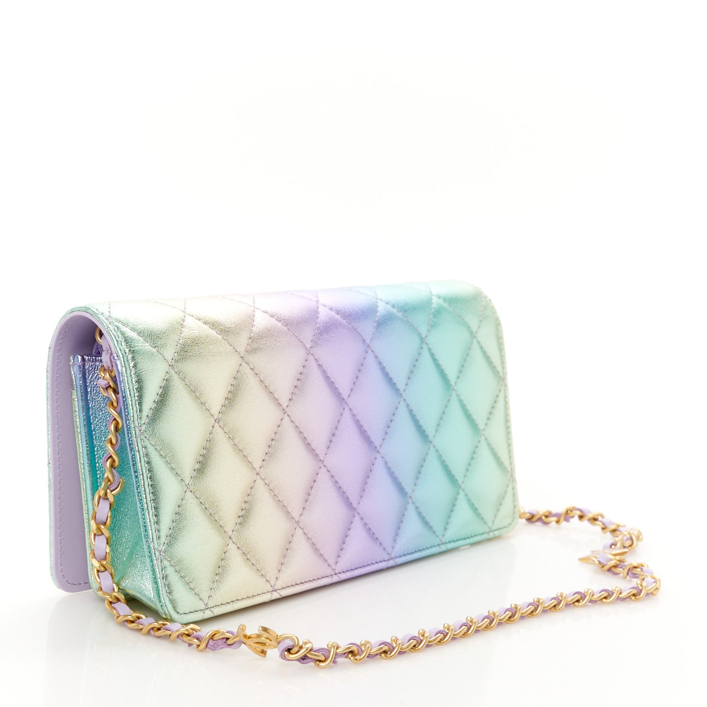 Iridescent Lambskin CC Roller Skate Clutch With Chain Multicolor