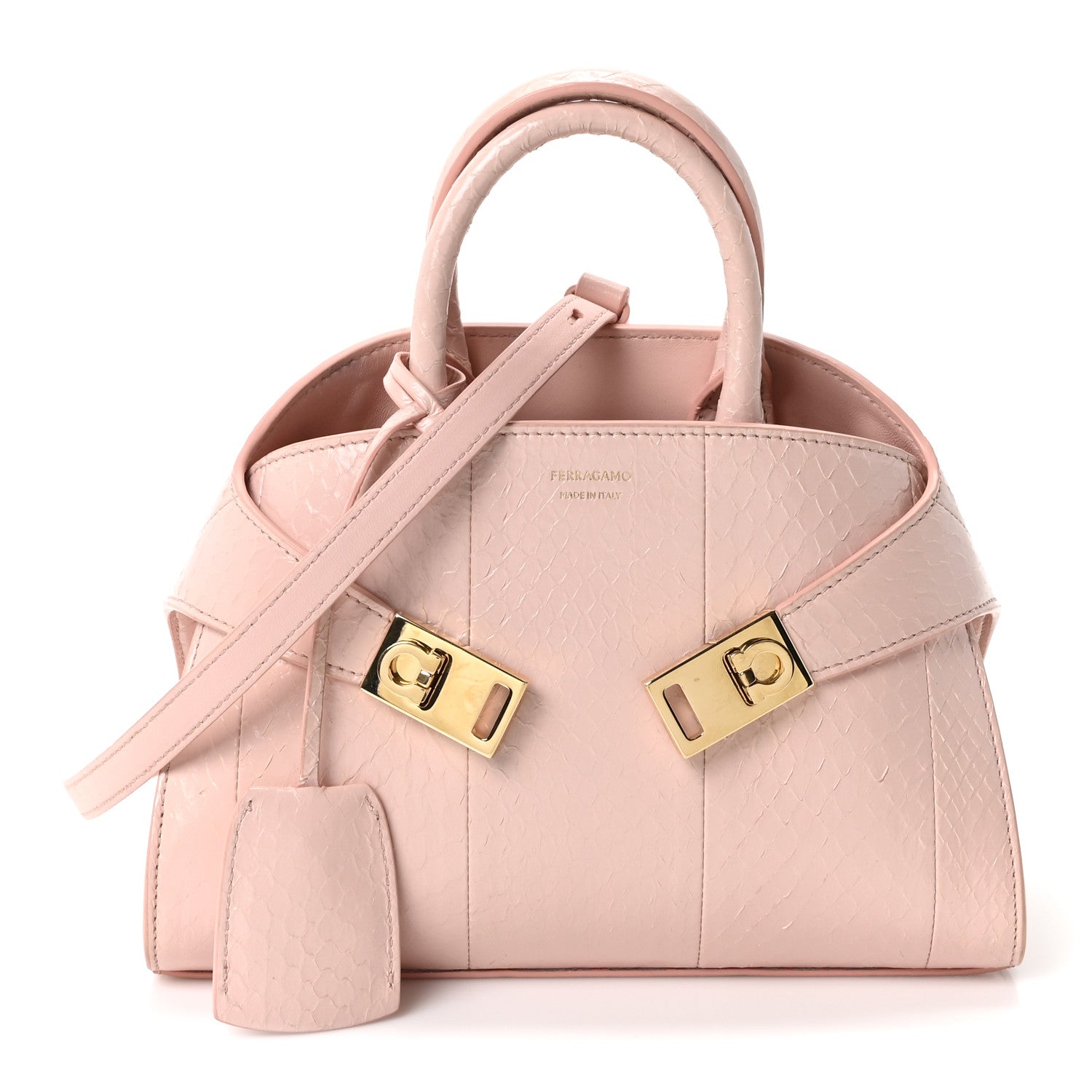 Salvatore Ferragamo Snakeskin XS Hug Bag Rose Bon Bon 1857447