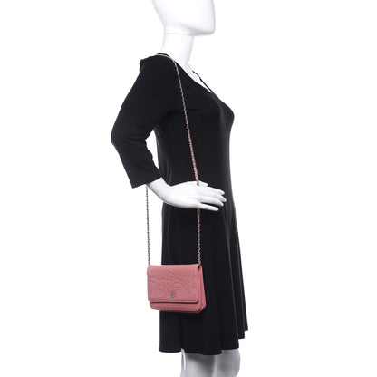 Chanel Lambskin Camellia Embossed Wallet On Chain WOC Pink 2 of 12