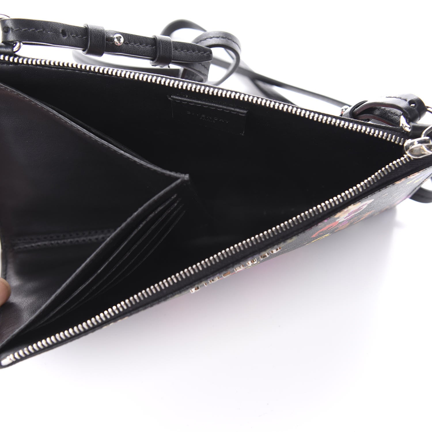 Givenchy Textured Coated Canvas Pansy Print Iconic Pouch Crossbody Black Multicolor 4 of 5