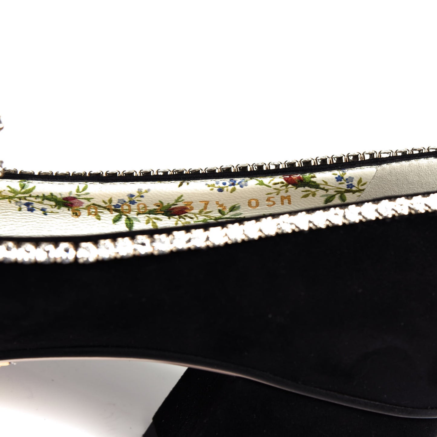 Kid Scamosciato Crystal GG Marmont Fringe 50mm Loafer Pumps 37.5 Black
