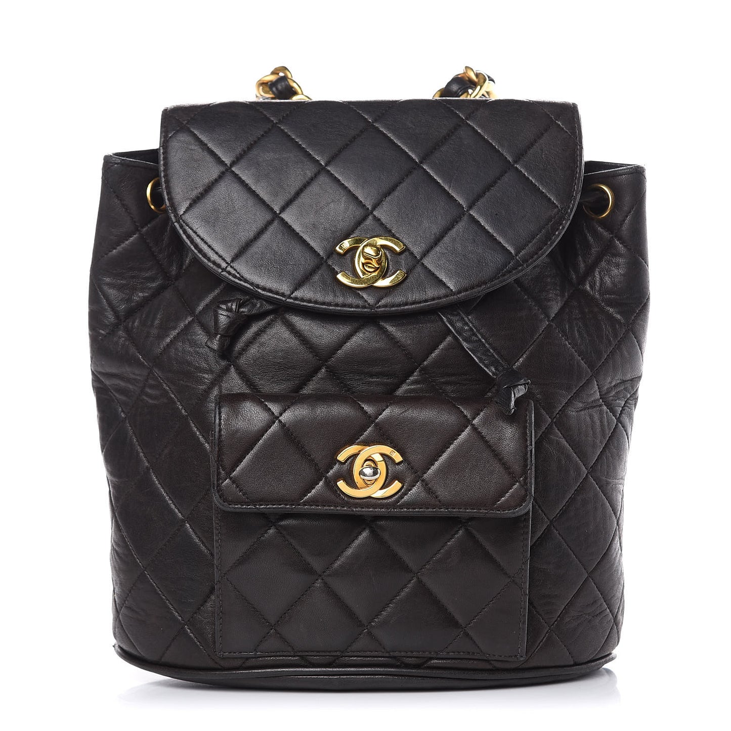 Lambskin Quilted Drawstring Backpack Black