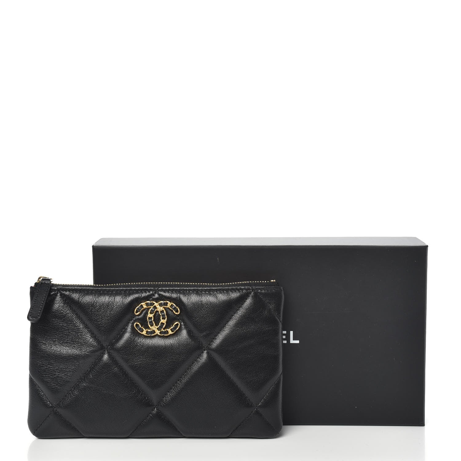 Chanel Shiny Goatskin Quilted Small 19 Pouch Black 9 of 9