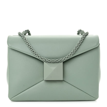 Valentino Garavani Nappa Lacquer Monochrome One Stud Chain Clutch Morning Dew 1 of 12