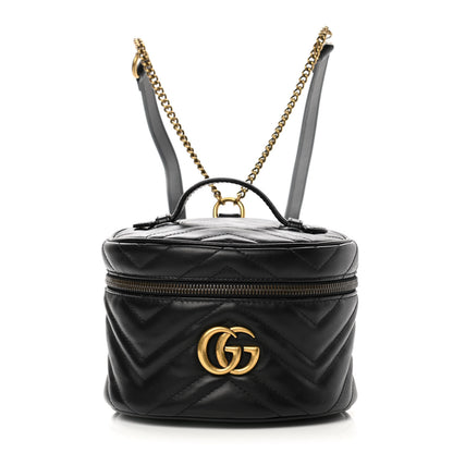 Gucci Calfskin Matelasse Mini GG Marmont Round Backpack Black 1 of 13