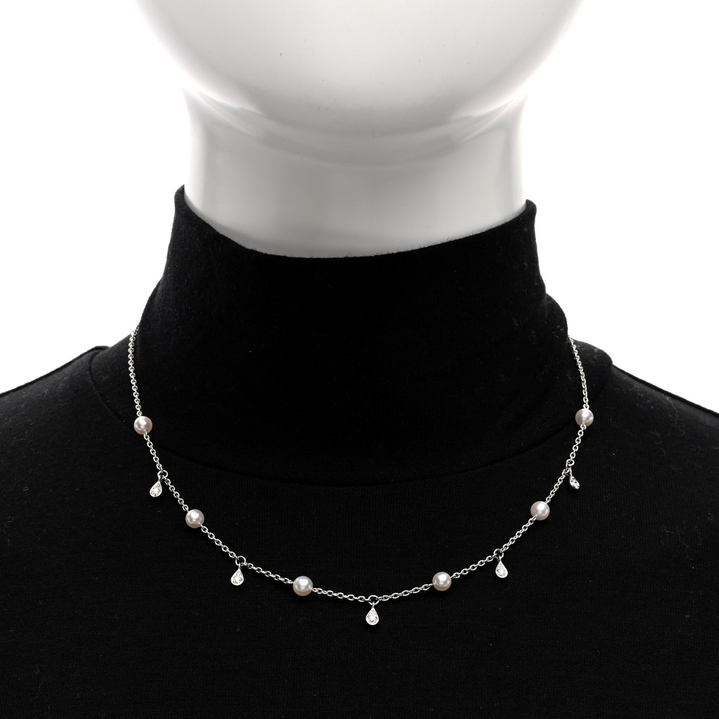18K White Gold Diamond Akoya Cultured Pearl 4.5-5mm Teardrop Necklace