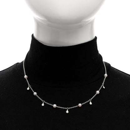 Mikimoto 18K White Gold Diamond Akoya Cultured Pearl 4.5-5mm Teardrop Necklace 2 of 4