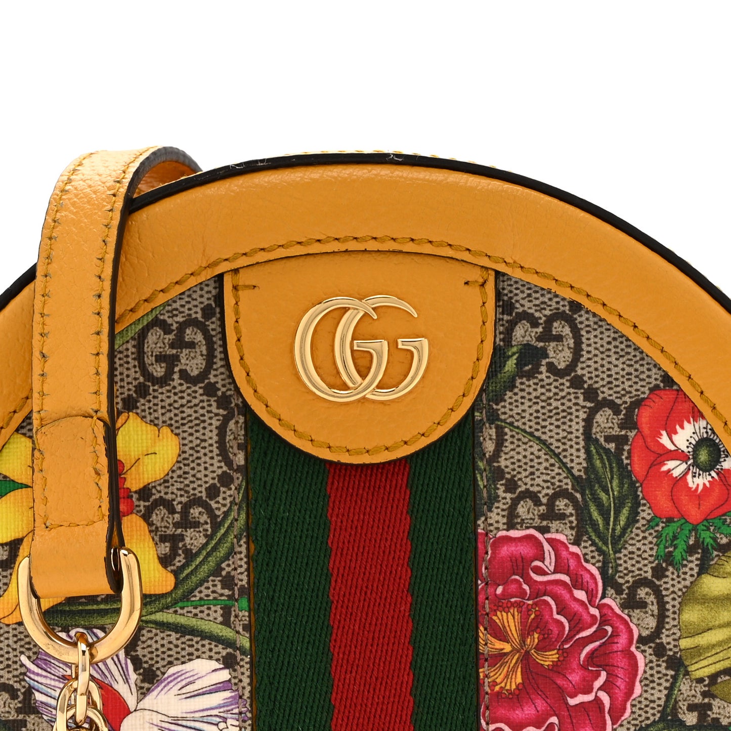 GG Supreme Monogram Flora Web Mini Ophidia Round Shoulder Bag Beige Multicolor Crop