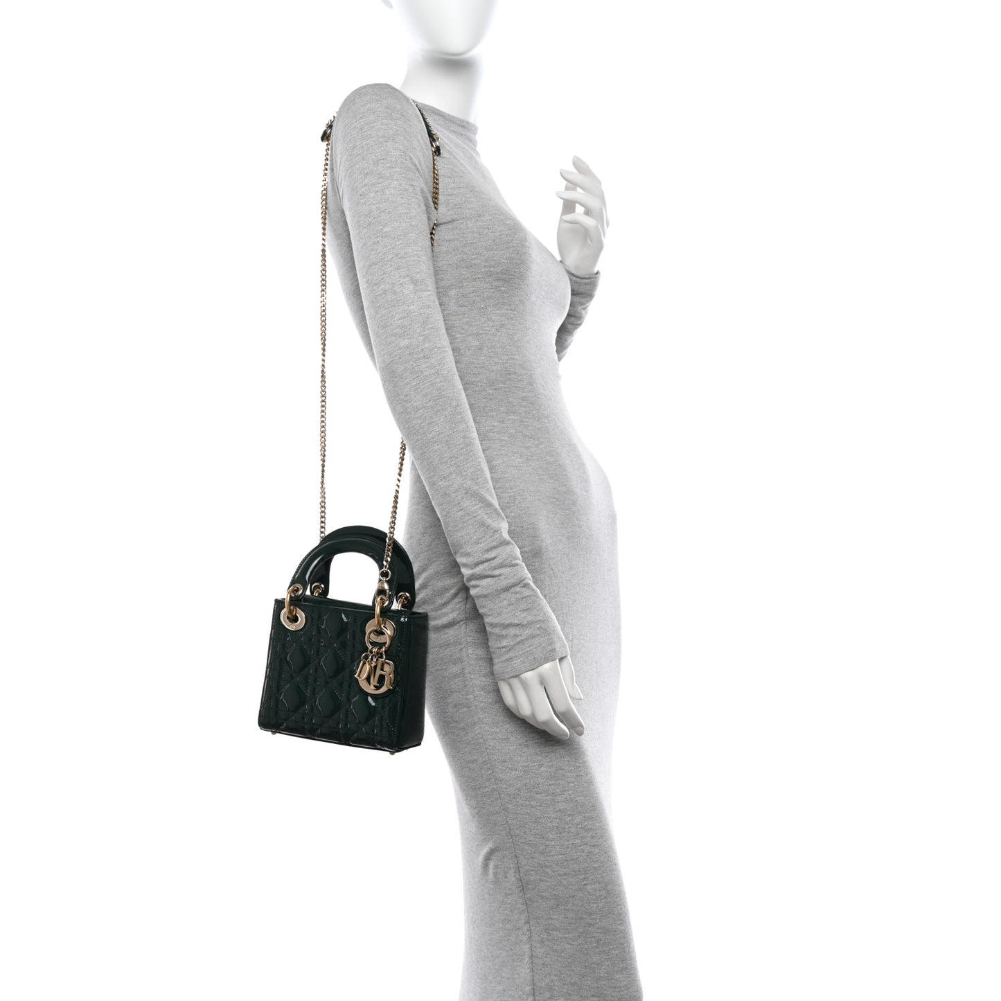 Patent Cannage Mini Lady Dior Pine Green