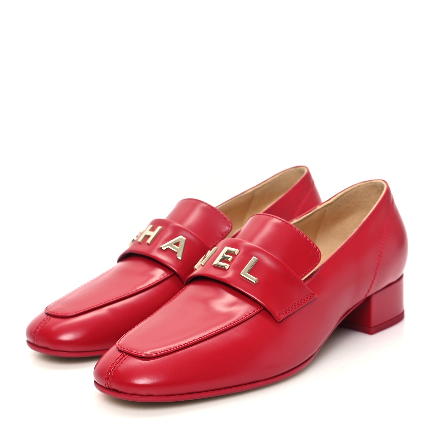 Shiny Calfskin Logo Loafers 37.5 Red