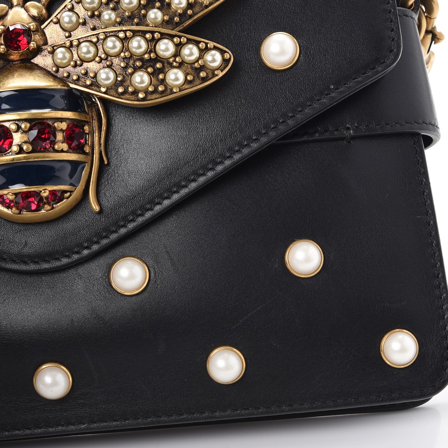 Nappa Pearl Studded Mini Queen Margaret Broadway Shoulder Bag Black
