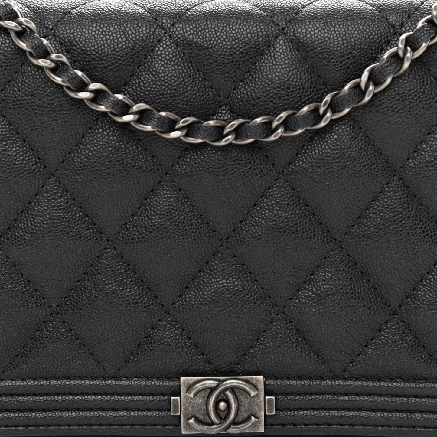 Caviar Quilted Boy Wallet On Chain WOC Charcoal