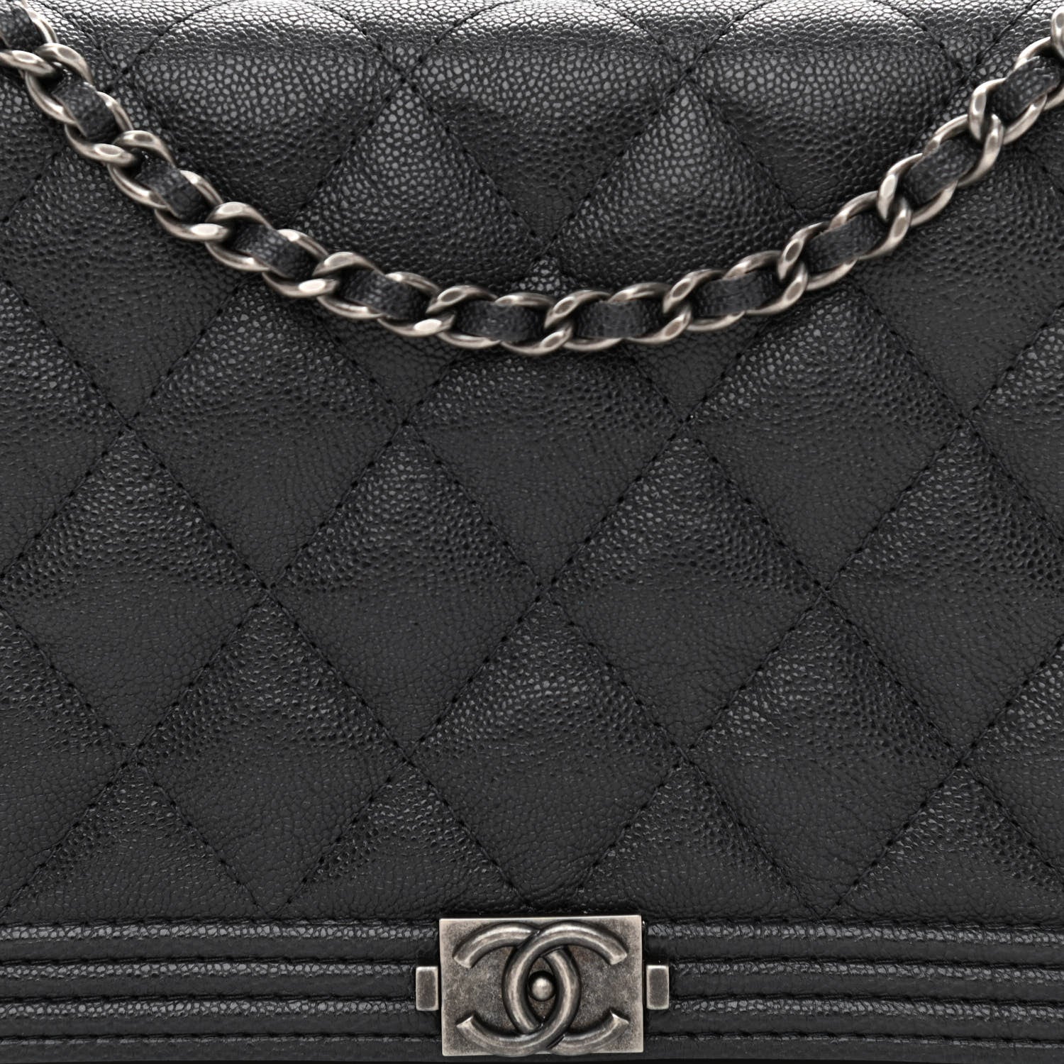 Chanel Caviar Quilted Boy Wallet On Chain WOC Charcoal 8 of 10