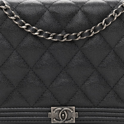 Chanel Caviar Quilted Boy Wallet On Chain WOC Charcoal 8 of 10