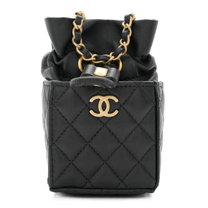 Chanel Calfskin Quilted Mini Drawstring Bucket Bag Black 1 of 12