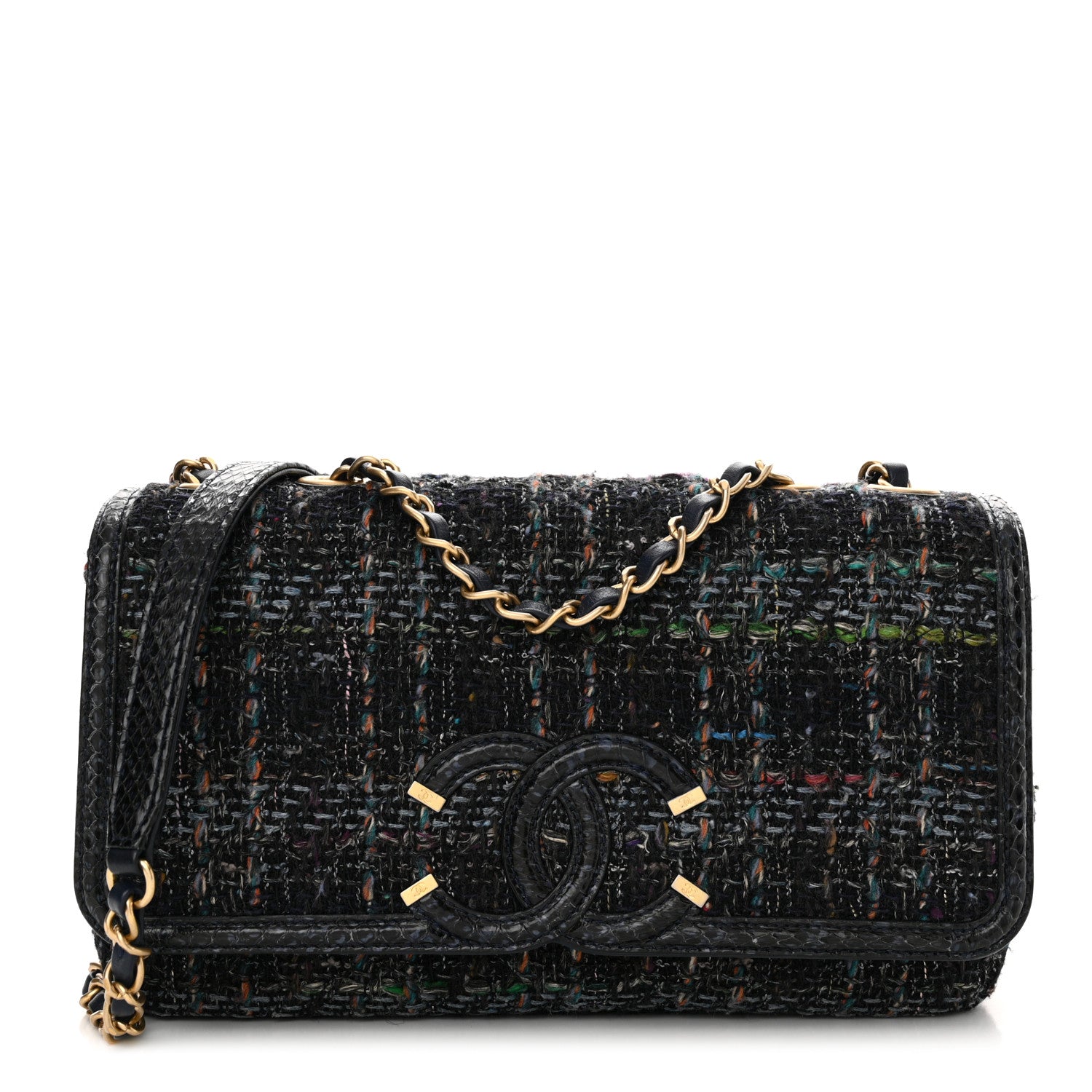 Chanel Tweed Snakeskin Quilted Small CC Filigree Flap Multicolor 1 of 14