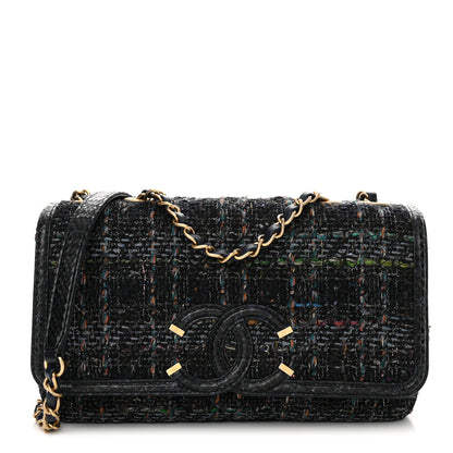 Chanel Tweed Snakeskin Quilted Small CC Filigree Flap Multicolor 1 of 14