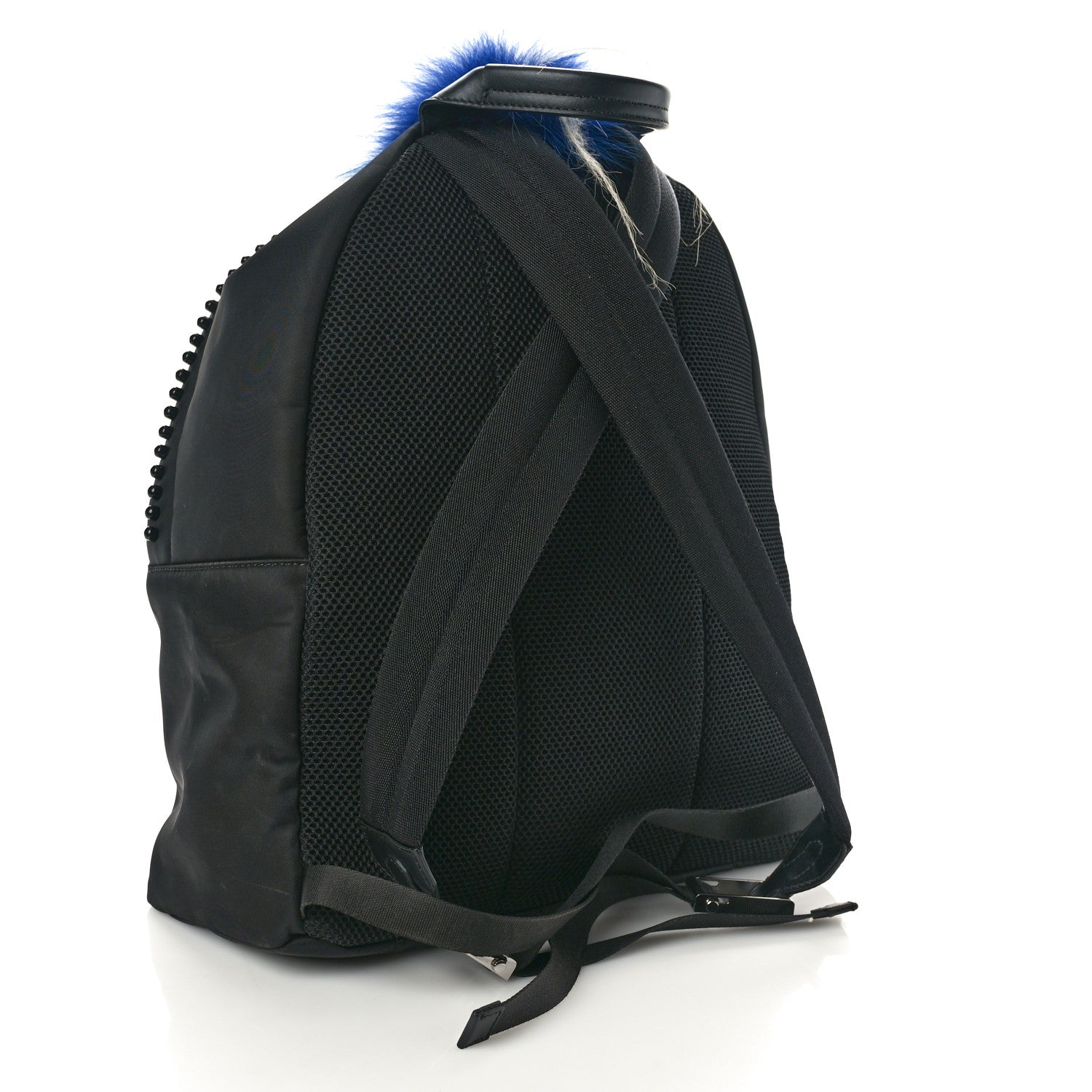 Fendi Nylon Vitello Century Mink Fox Goat Fur Studded Karlito Backpack Black Multicolor 3 of 10
