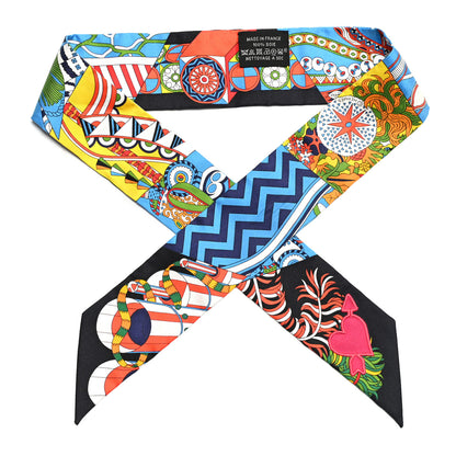 Hermes Silk De l'Ombrelle Aux Duels Twilly Black Bleu Jaune Vif 1 of 4