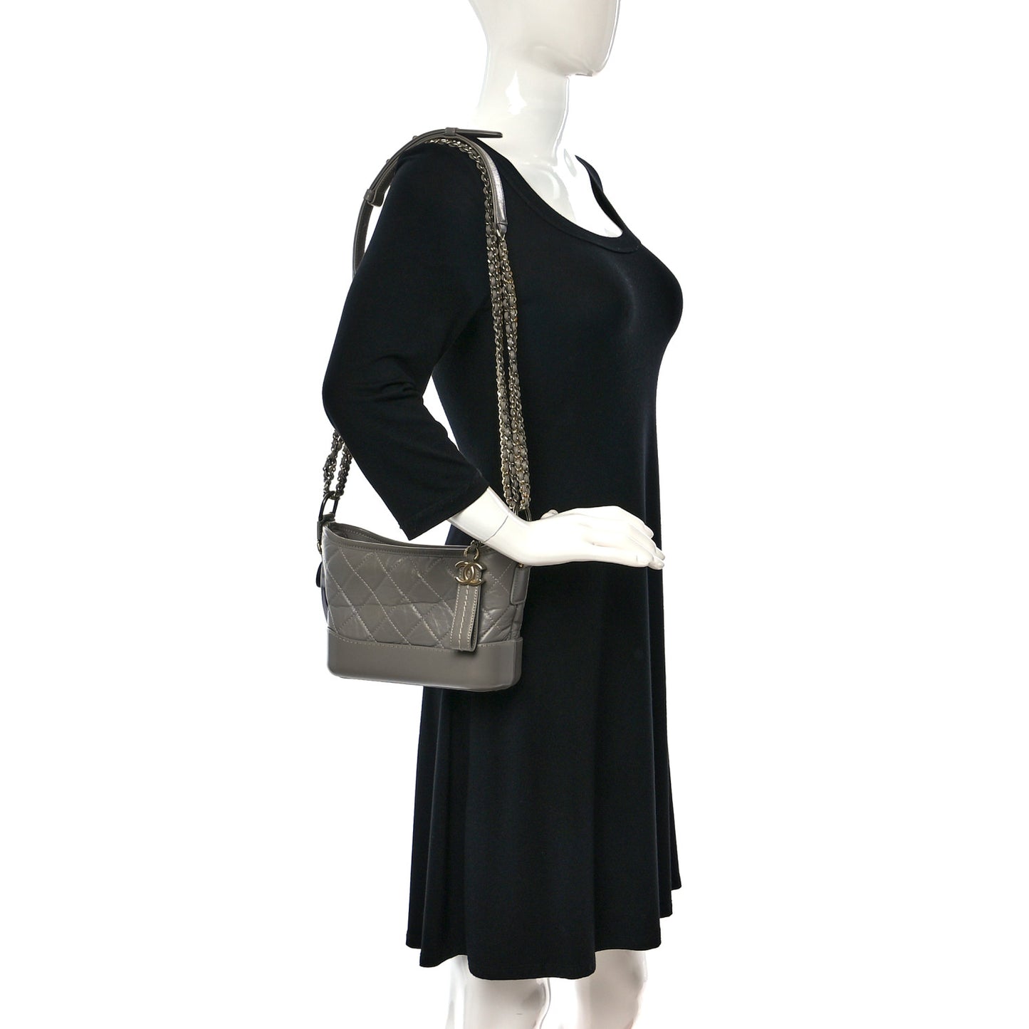 Aged Calfskin Quilted Small Gabrielle Hobo Grey