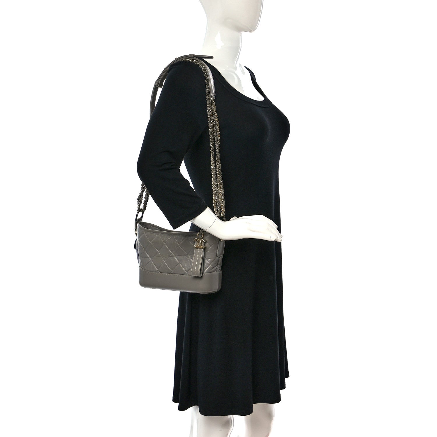 Chanel Aged Calfskin Quilted Small Gabrielle Hobo Grey 2 of 9