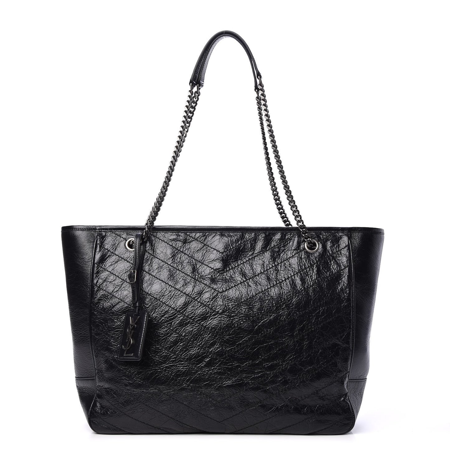 Crinkled Calfskin Matelasse Monogram Large Niki Shopping Tote Bag Black