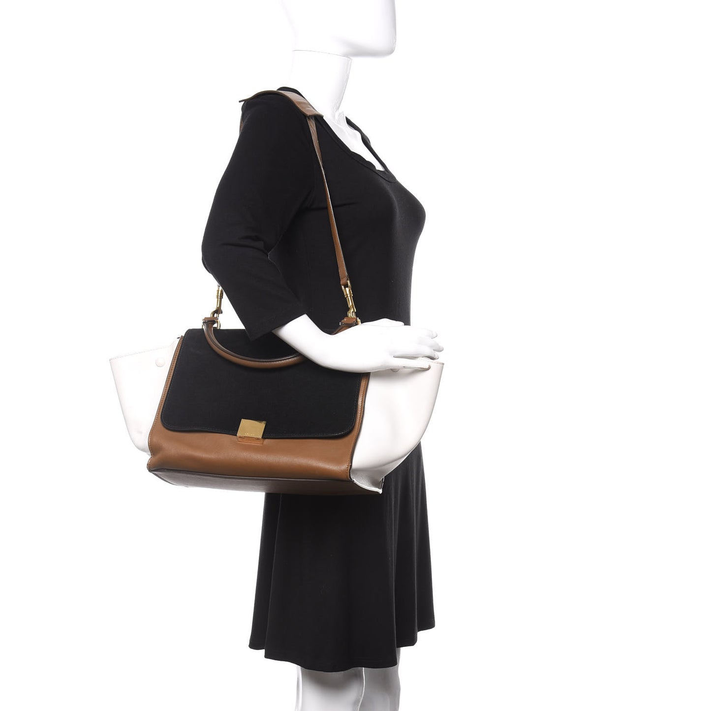 Smooth Calfskin Suede Large Tri-Color Trapeze Black