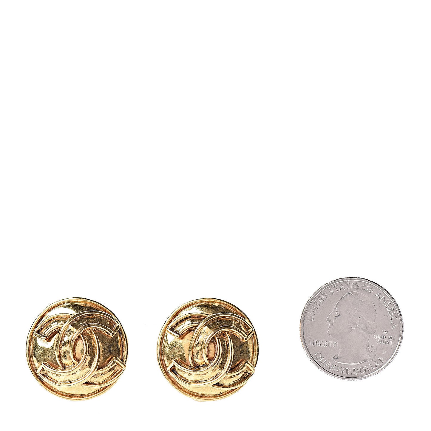 CC Button Clip On Earrings Gold