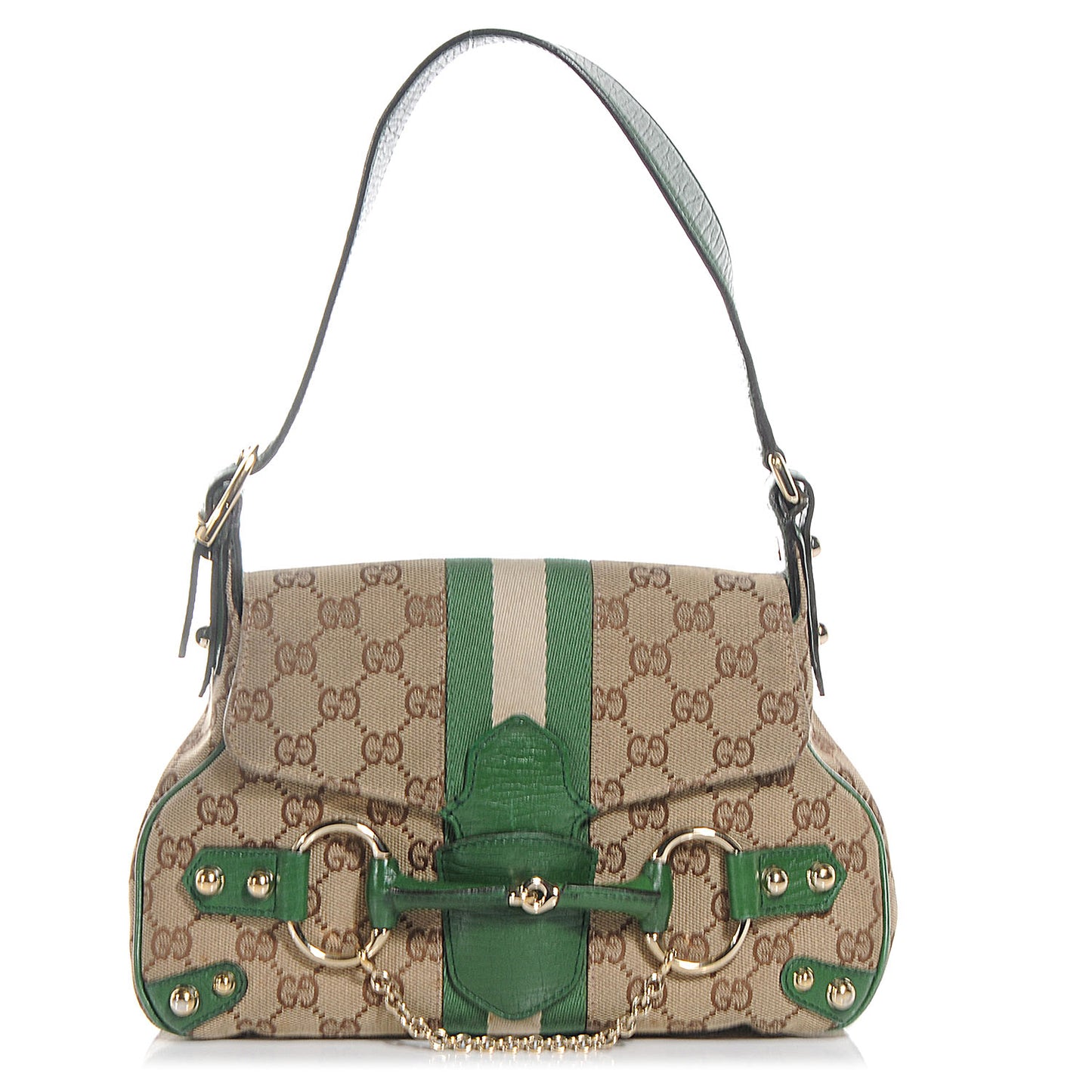 Monogram Horsebit Web Flap Bag Green