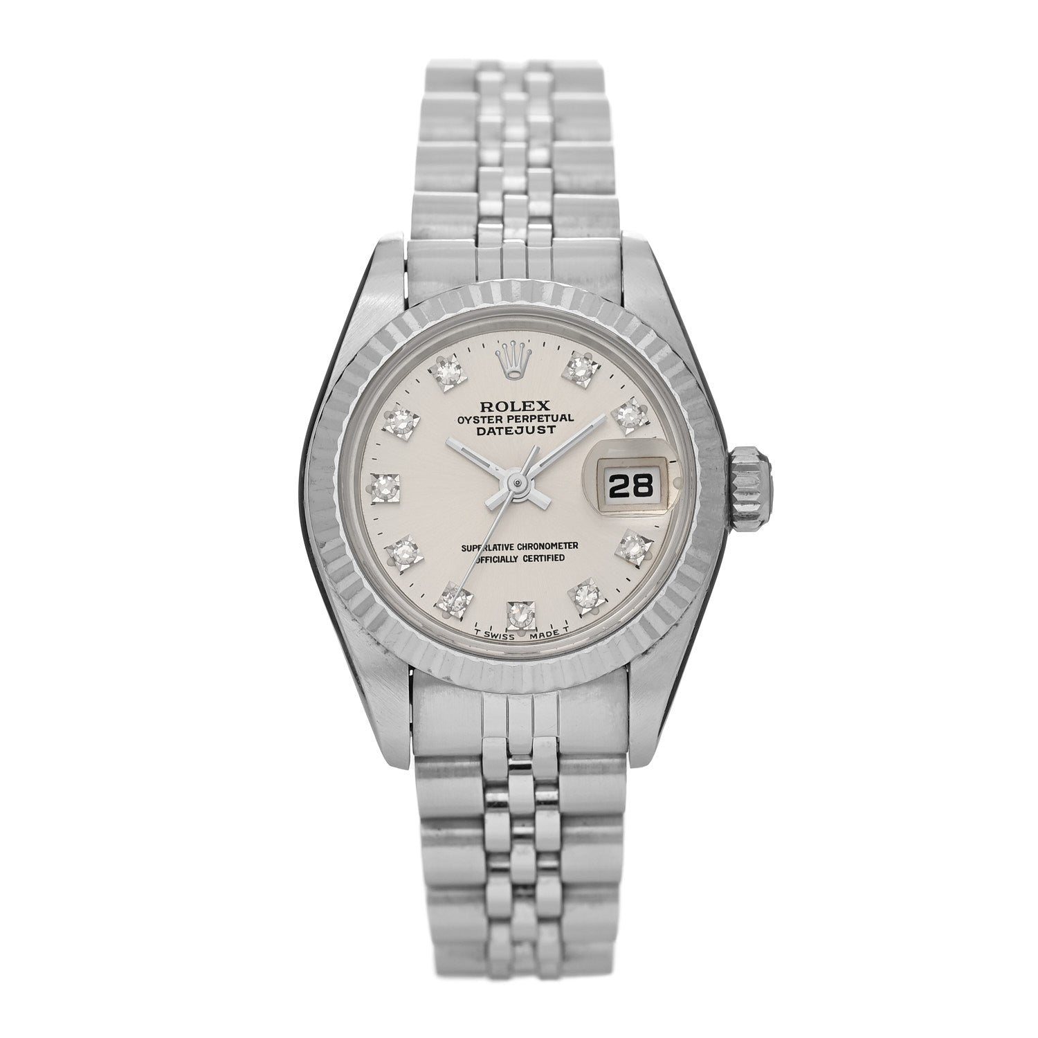 Rolex Stainless Steel 18K White Gold Diamond 26mm Oyster Perpetual Datejust Watch Silver 69174 1 of 5
