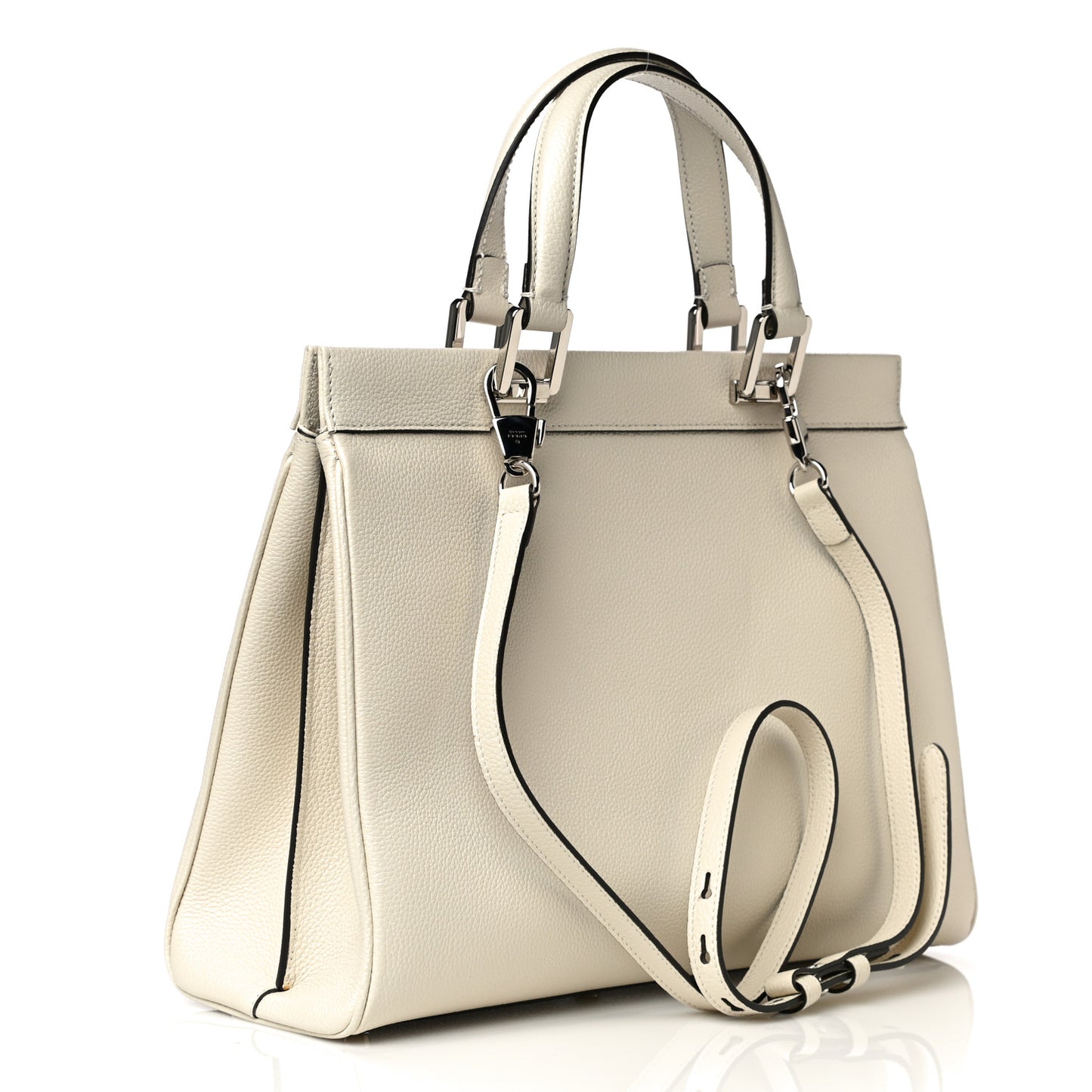 Grainy Calfskin Medium Zumi Top Handle Bag Mystic White