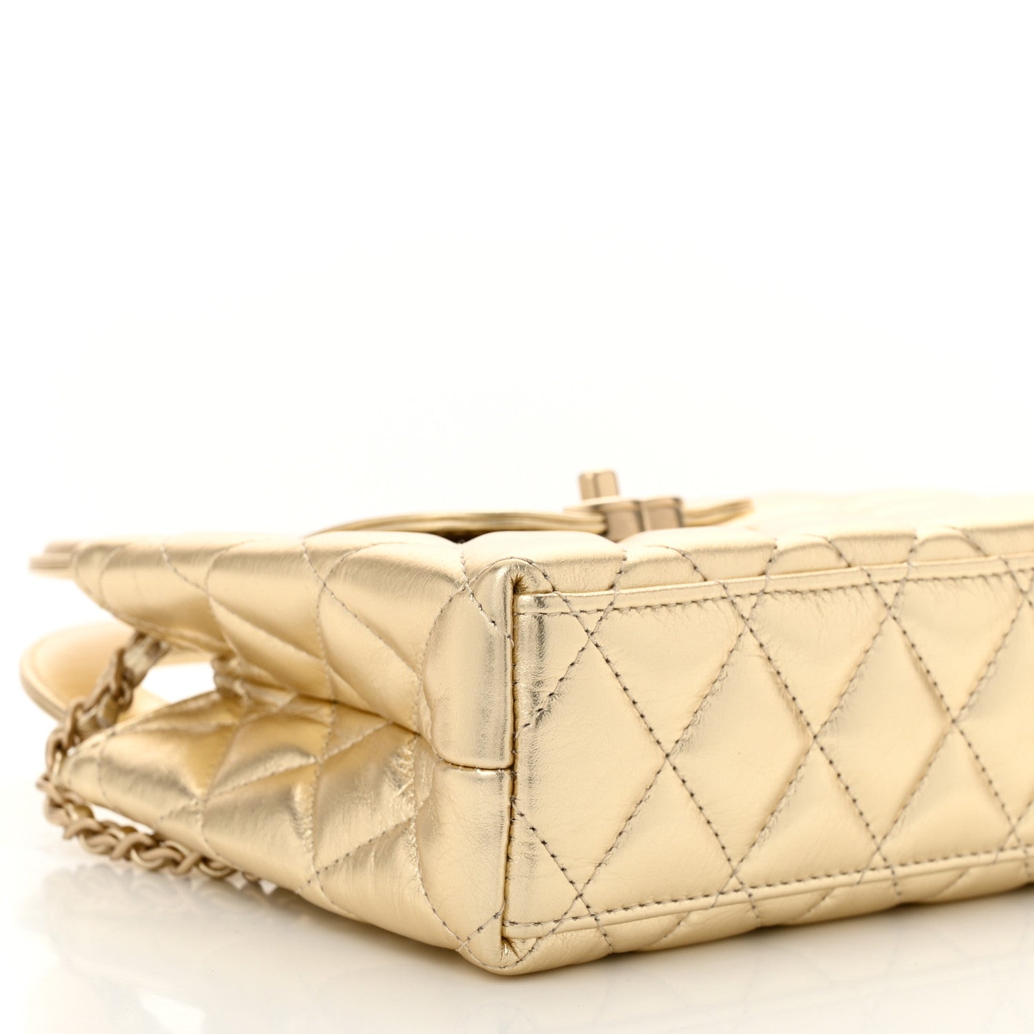 Chanel Metallic Shiny Aged Calfskin Quilted Nano Kelly Shopper Gold 9 of 11