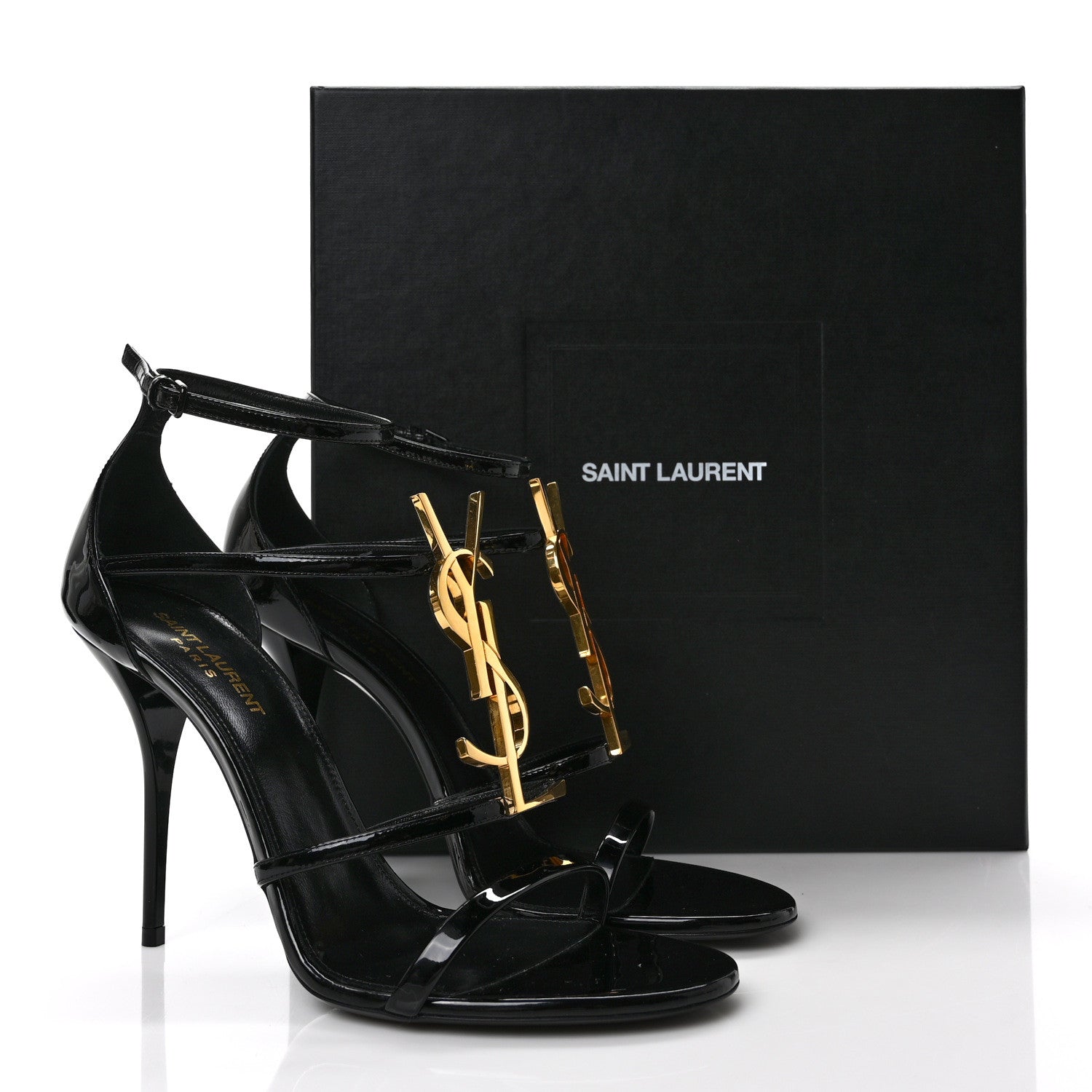 Saint Laurent Patent Cassandra 100 Ankle Strap Sandals 40.5 Black 8 of 8