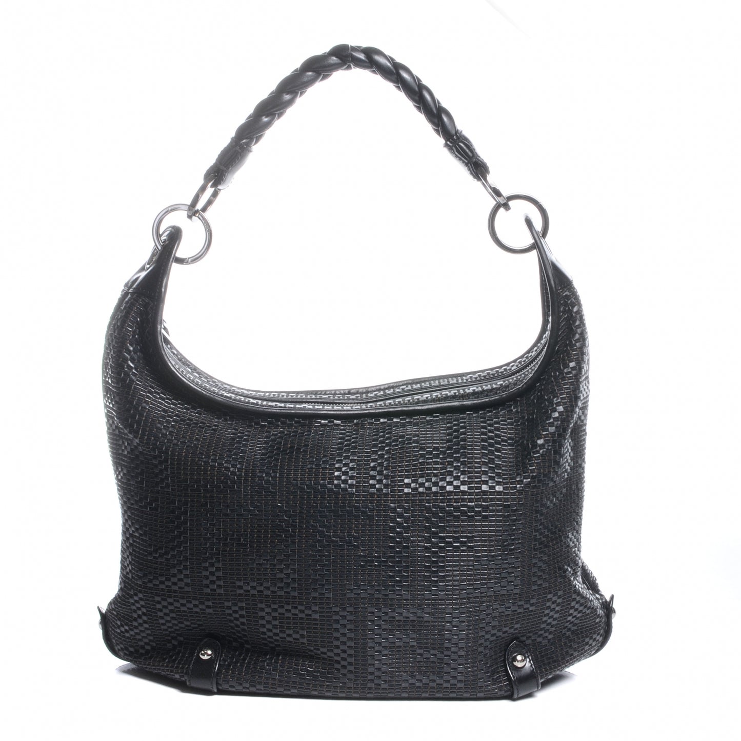 Leather Zucca Woven Hobo Black