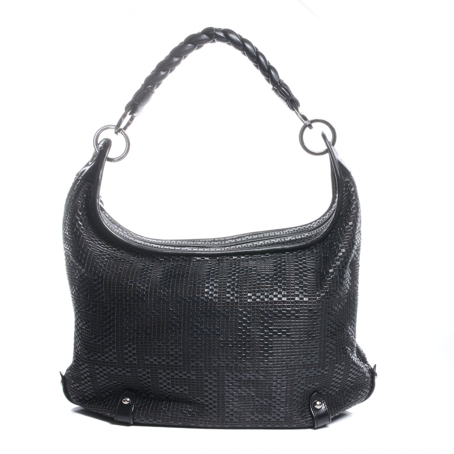 Fendi Leather Zucca Woven Hobo Black 1 of 9