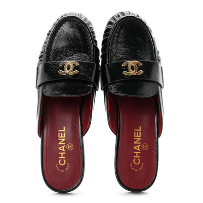 Chanel Shiny Crumpled Lambskin CC Mules 40 Black 2 of 9