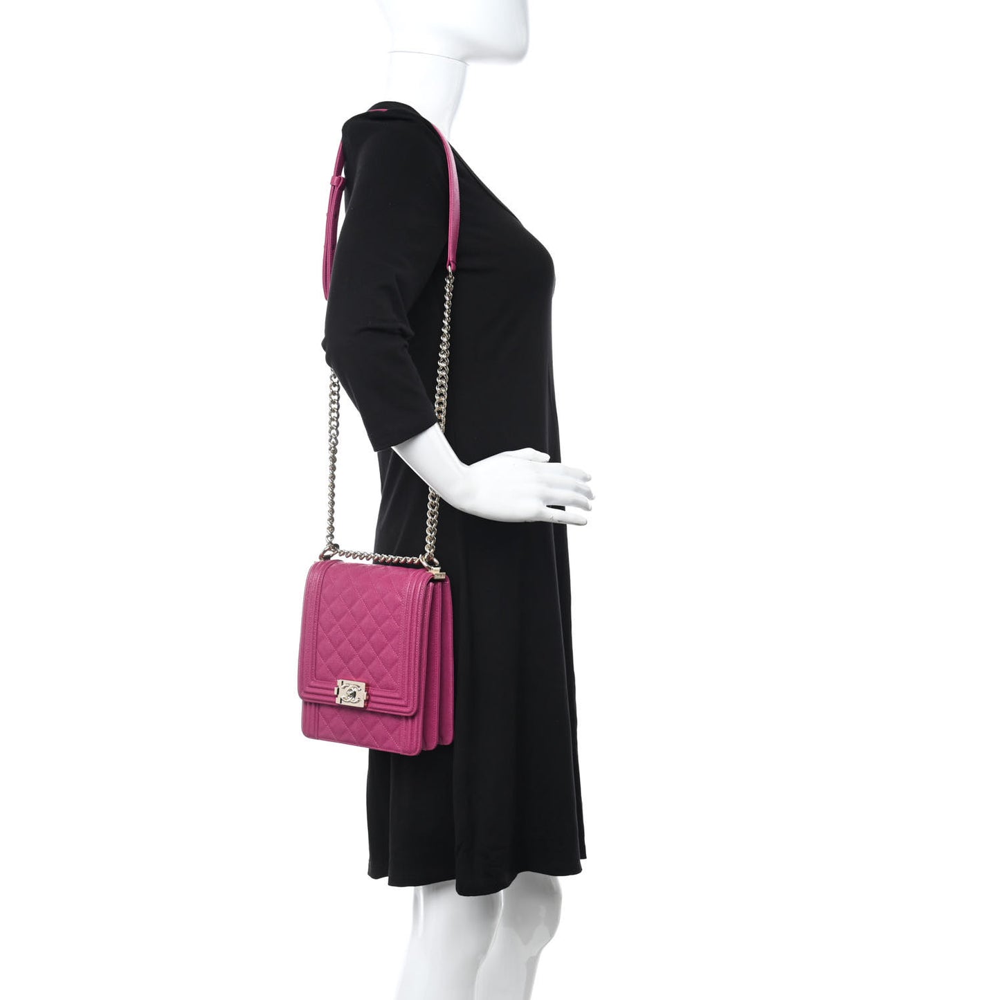 Caviar Quilted North South Boy Flap Fuchsia