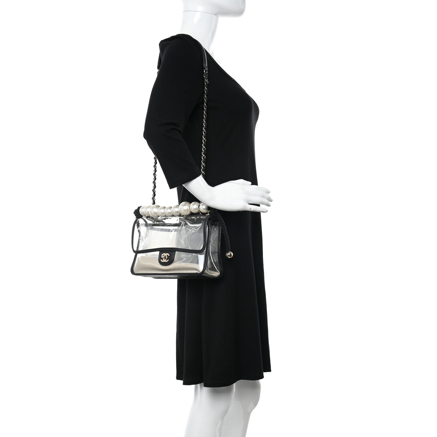 Chanel Lambskin PVC Sand By The Sea Flap With Pearl Strap Black 2 of 10