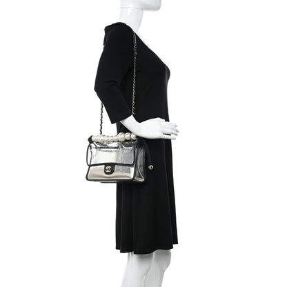 Chanel Lambskin PVC Sand By The Sea Flap With Pearl Strap Black 2 of 10