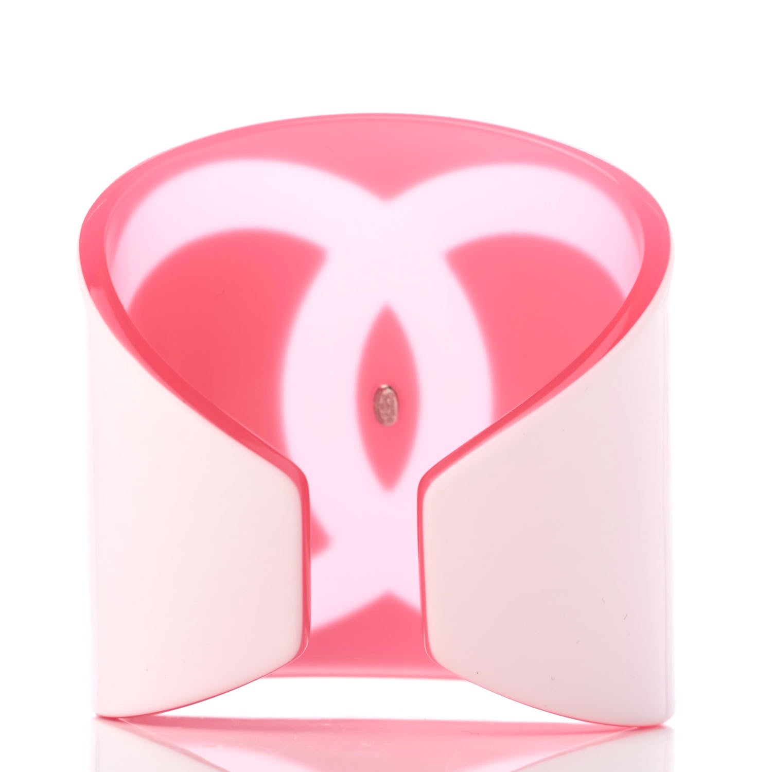 Chanel Resin CC Wide Cuff White Pink 3 of 4