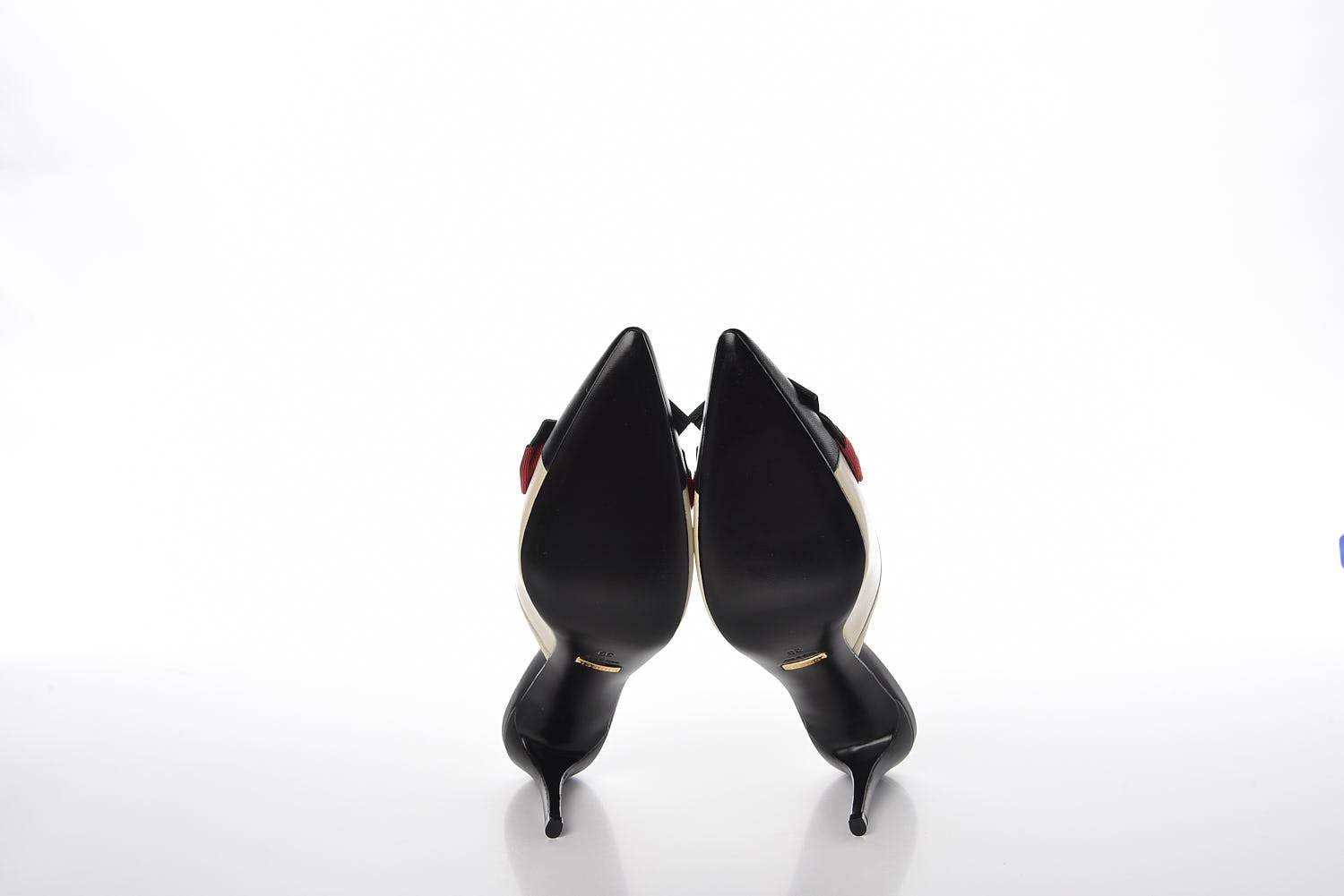 Gucci Malaga Kid Web Bow Mid Heel Mules 39 Black Vintage White 5 of 10
