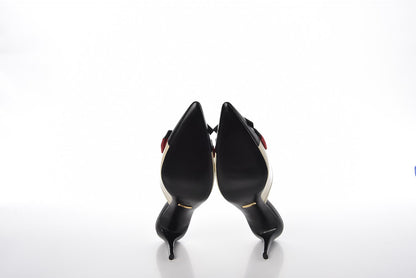 Gucci Malaga Kid Web Bow Mid Heel Mules 39 Black Vintage White 5 of 10
