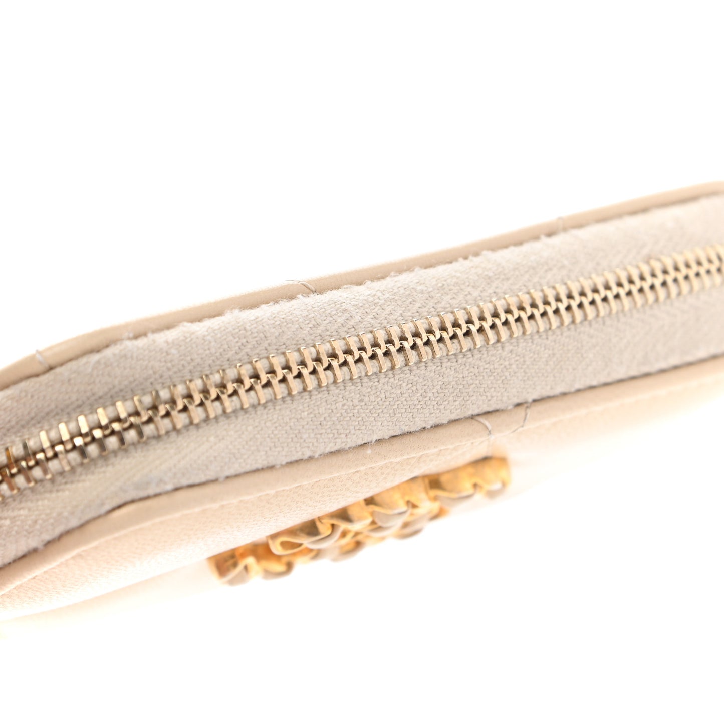 Lambskin Quilted 19 Zip Around Coin Purse Wallet Beige