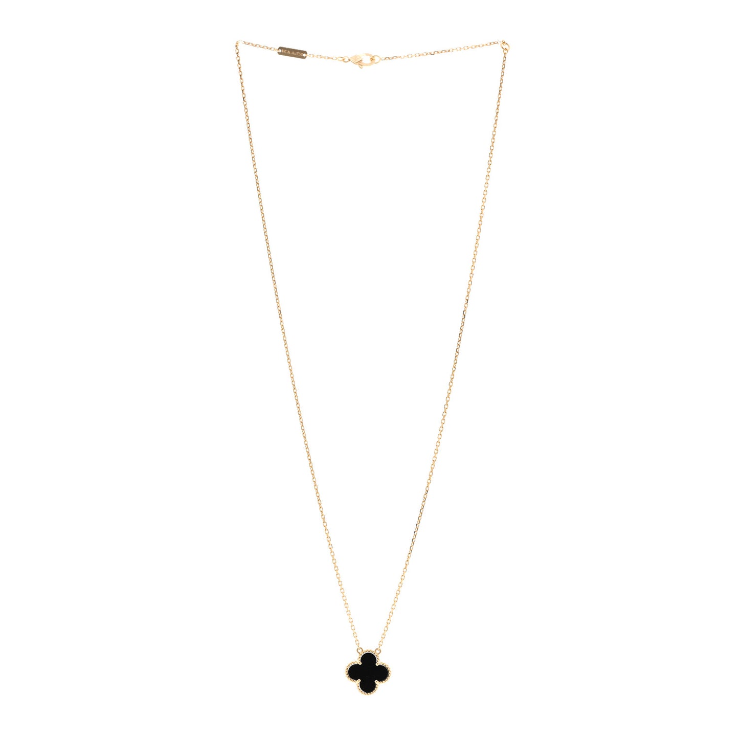 18K Yellow Gold Black Onyx Vintage Alhambra Pendant Necklace
