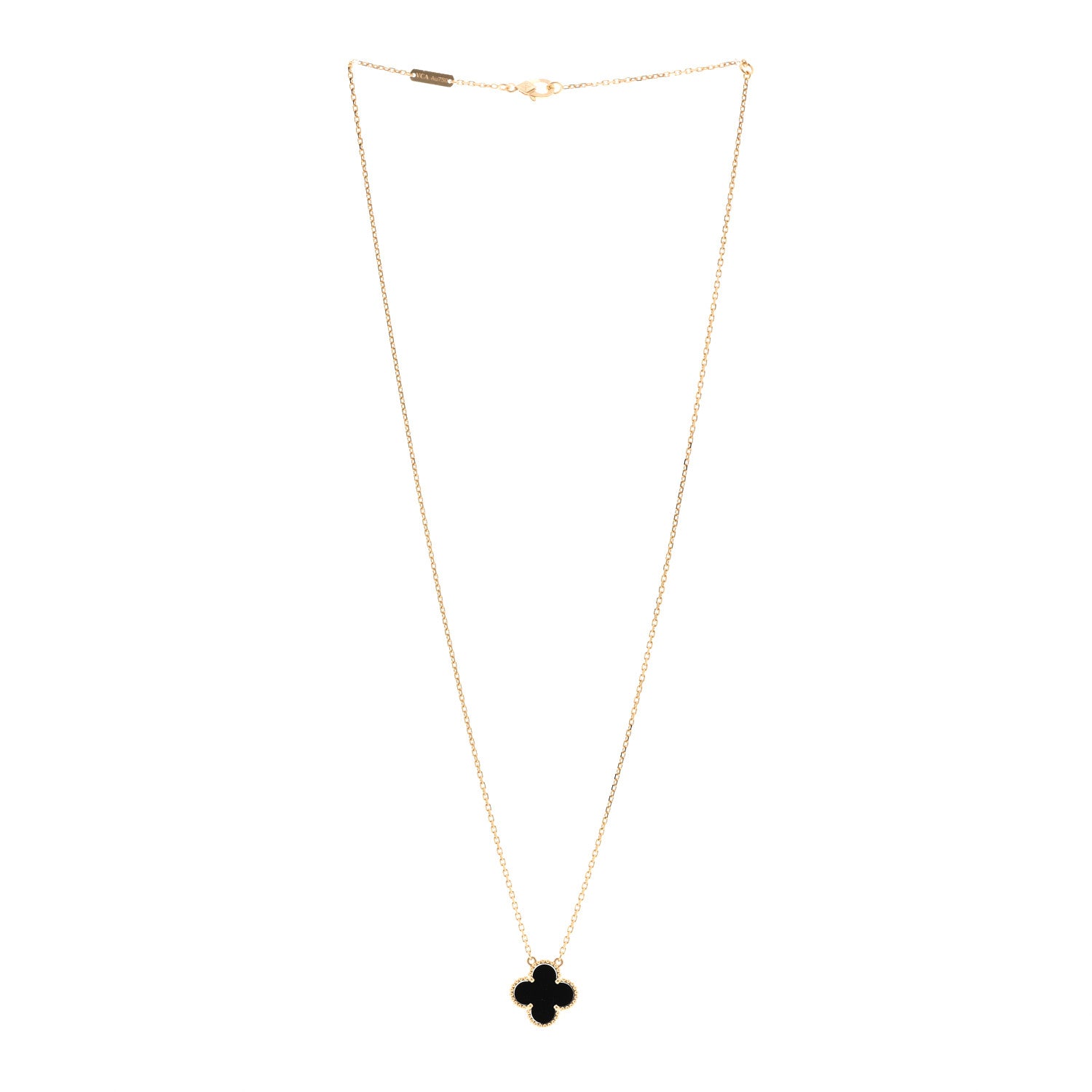 Van Cleef & Arpels 18K Yellow Gold Black Onyx Vintage Alhambra Pendant Necklace 3 of 5